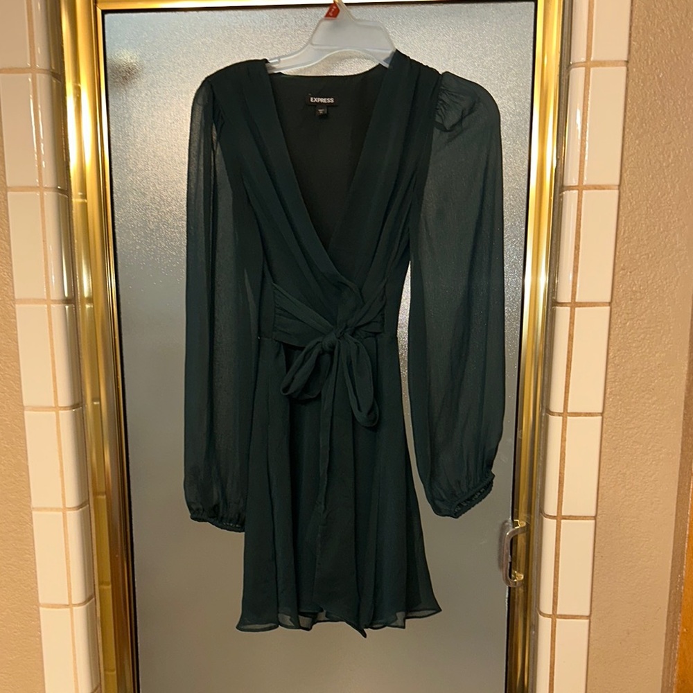 Lioness Green Wrap Tie Front Cocktail Dress